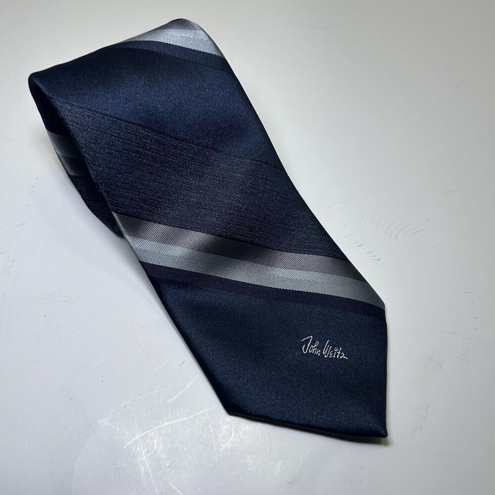 John Weitz Tie Men's One Size Blue Striped Classic Pointed Polyester Silk USA